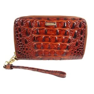 Brahmin Pecan Zora Melbourne Crocodile Embossed Leather Double Zip Wristlet
